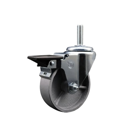 Service Caster 4 Inch Semi Steel Wheel Swivel 58 Inch Threaded Stem Caster with Brake SCC SCC-TS20S415-SSR-PLB-58212
